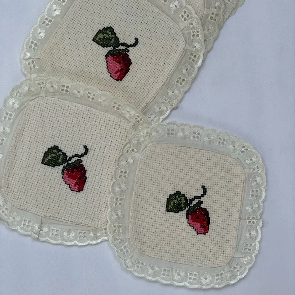 Handcrafted Coasters embroidered coasters, cross stitch coasters, set of 6